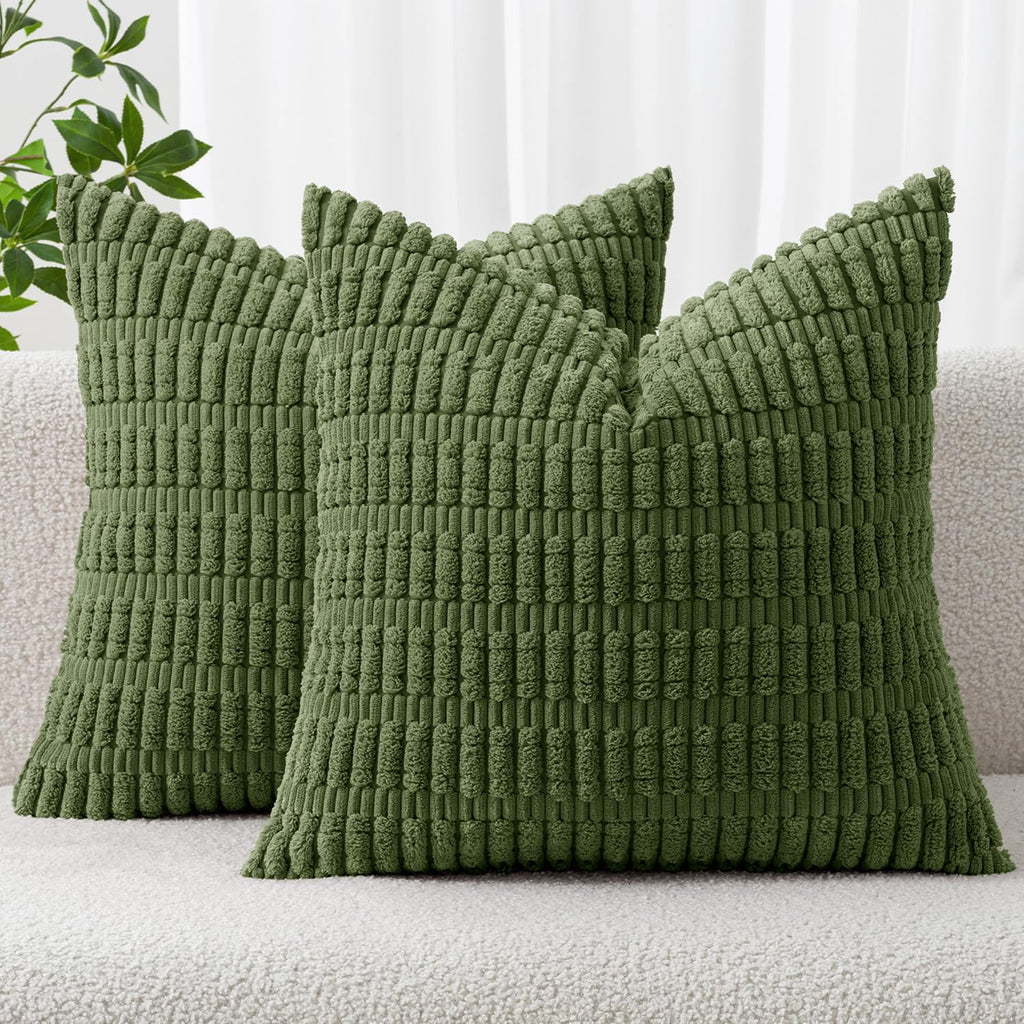 MIULEE Corduroy Decorative Throw Pillow Covers 18x18 Light Brown Pack of 2