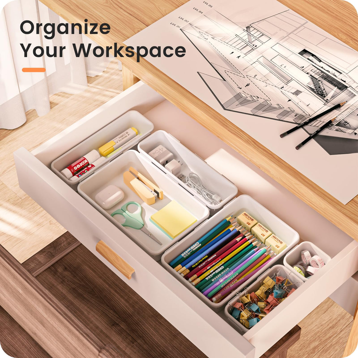 A-LuGei 【Military Grade】 Drawer Organizer for Vanity Bathroom Makeup Desk