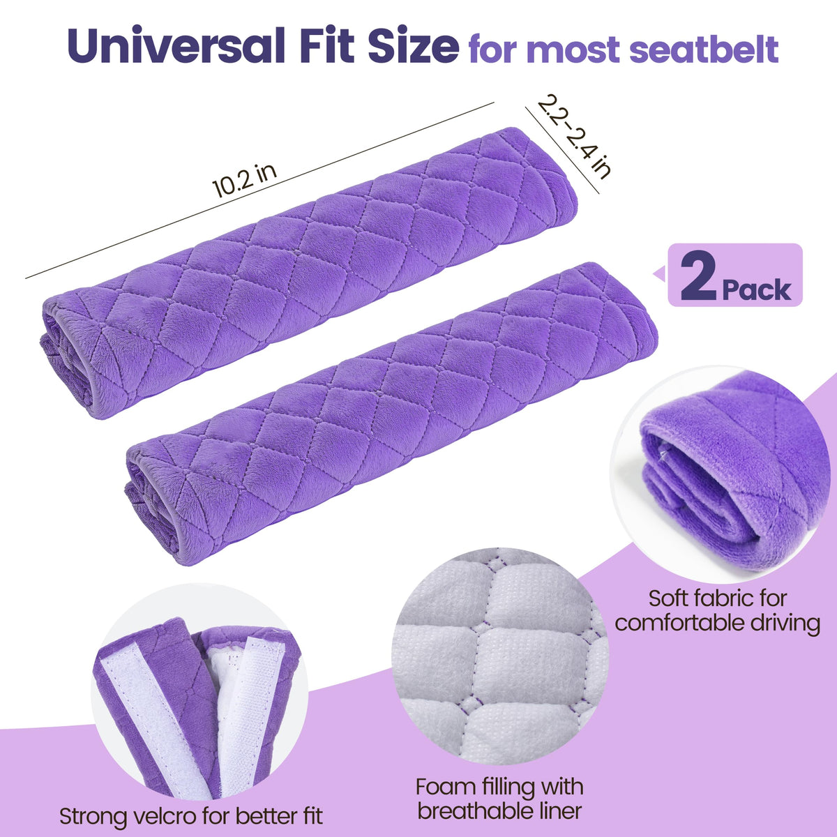 Amooca 2 Pack Seat Belt Covers Soft Shoulder Pad for Cars & Backpack