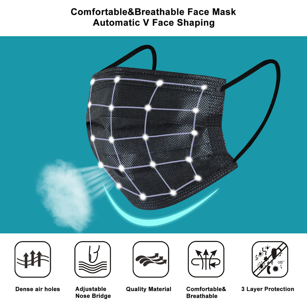 akgk KN95 Face Mask 50 PCS, Breathable Protection Masks, 5-Ply KN95 Black Masks, Cup Dust Safety Masks