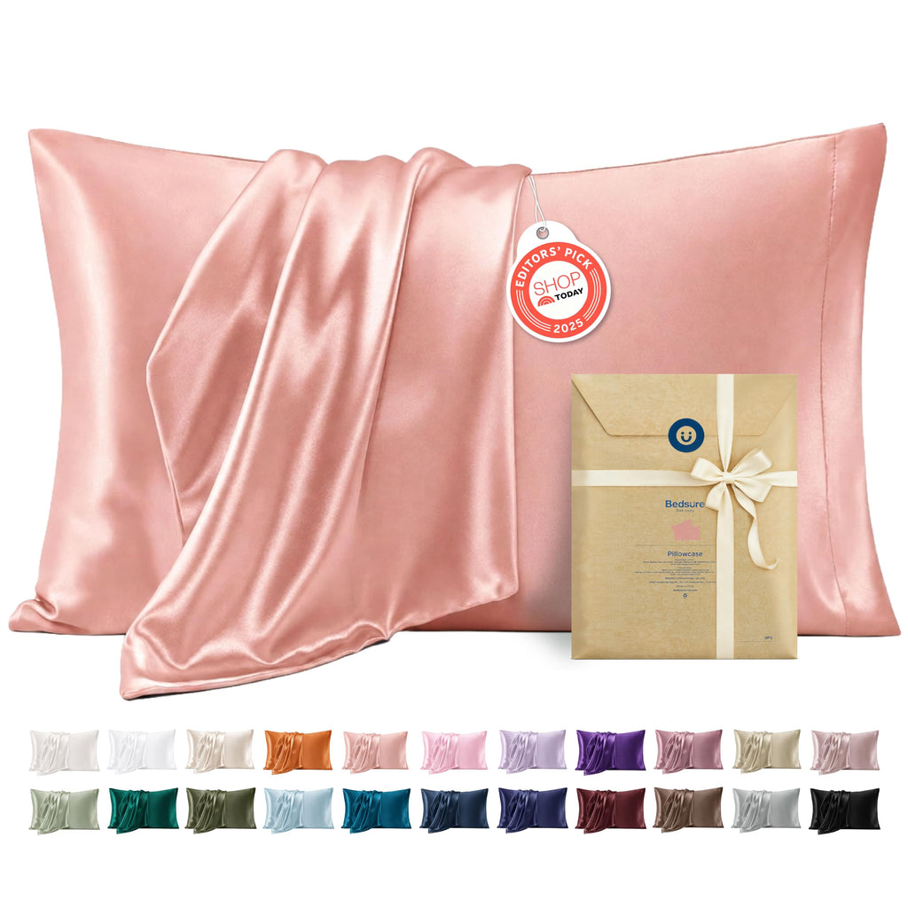 Bedsure Satin Pillowcase Standard Set of 2, Similar to Silk Pillowcase Grey