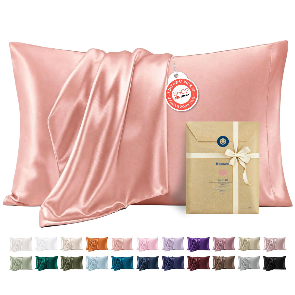 Bedsure Satin Pillowcase Standard Set of 2, Similar to Silk Pillowcase Grey