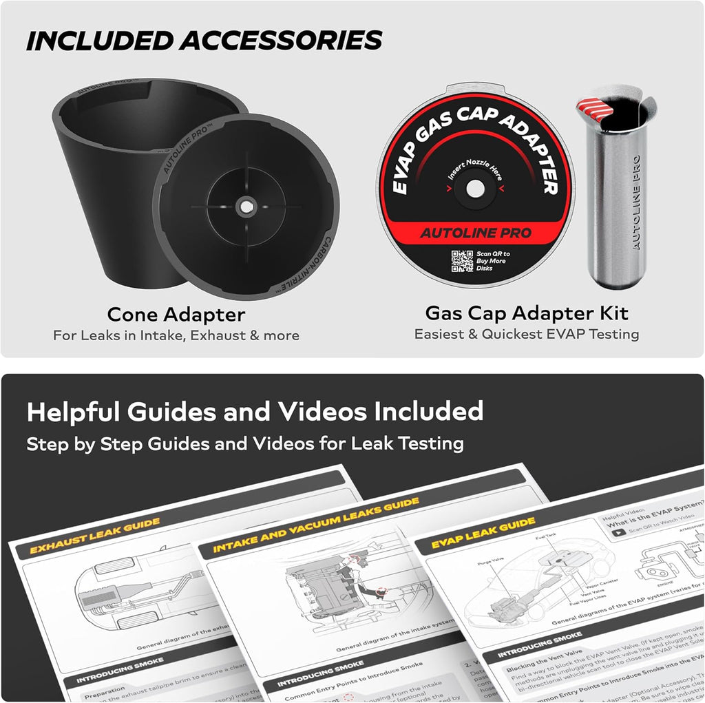 AutoLine Pro HyperSmoke™ Automotive Smoke Machine EVAP Vacuum Leak Tester | Pro Vers. w/Gauge | Adjustable Pressure - OEM Approved Smoke Fluid - Built-in Air Motor - Cone and EVAP Gas Cap Adapter