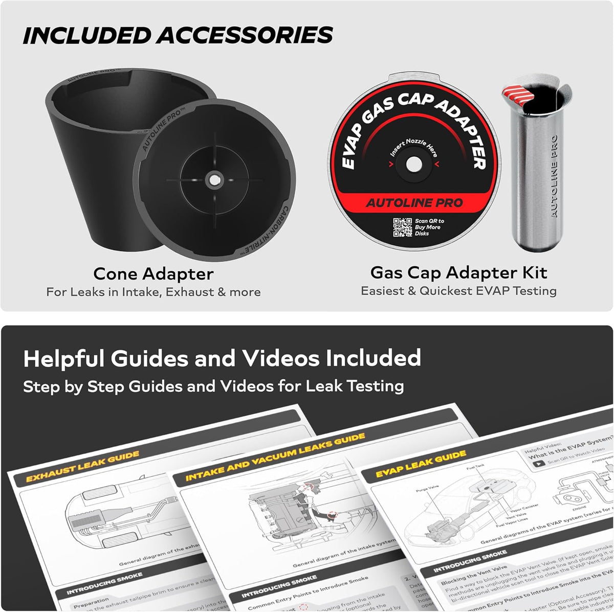 AutoLine Pro HyperSmoke™ Automotive Smoke Machine EVAP Vacuum Leak Tester | Pro Vers. w/Gauge | Adjustable Pressure - OEM Approved Smoke Fluid - Built-in Air Motor - Cone and EVAP Gas Cap Adapter