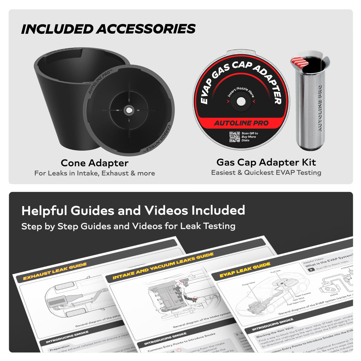 AutoLine Pro HyperSmoke™ Automotive Smoke Machine EVAP Vacuum Leak Tester | Pro Vers. w/Gauge | Adjustable Pressure - OEM Approved Smoke Fluid - Built-in Air Motor - Cone and EVAP Gas Cap Adapter