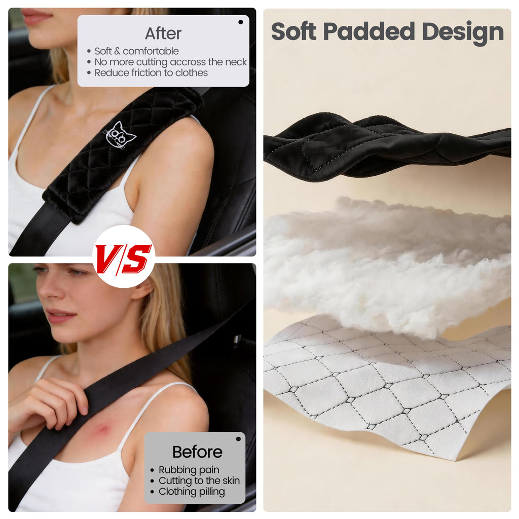 Amooca 2 Pack Seat Belt Covers Soft Shoulder Pad for Cars & Backpack