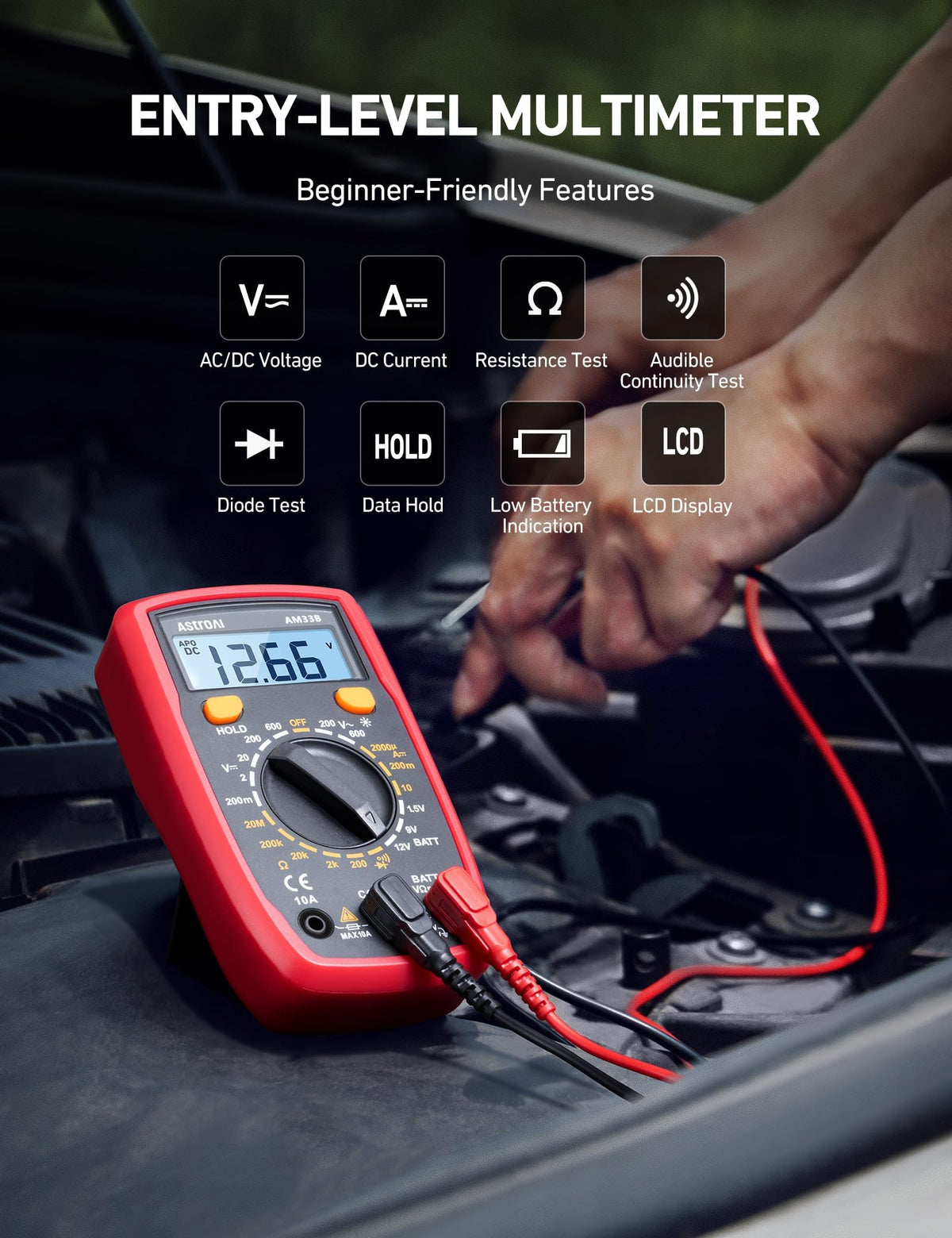 AstroAI Digital Multimeter Tester with Capacitance, 2000 Counts DC AC Voltmeter and Ohm Volt Amp Meter; Measures Voltage, Current, Resistance, Capacitance, Continuity and Diode, Orange