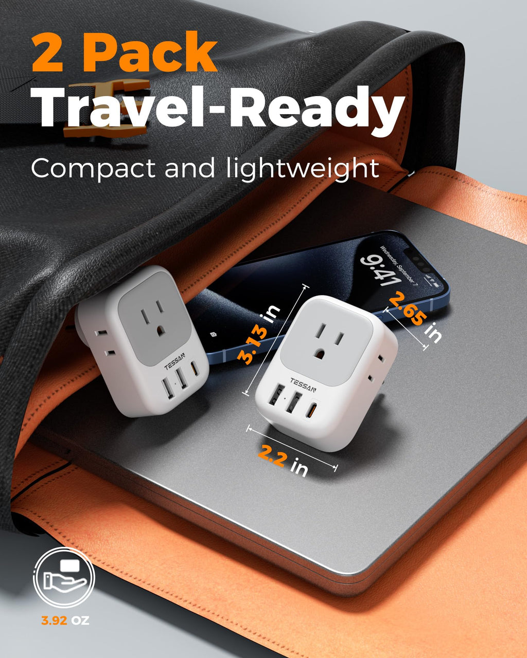 TESSAN European Travel Plug Adapter 2 Pack, Type C Plug