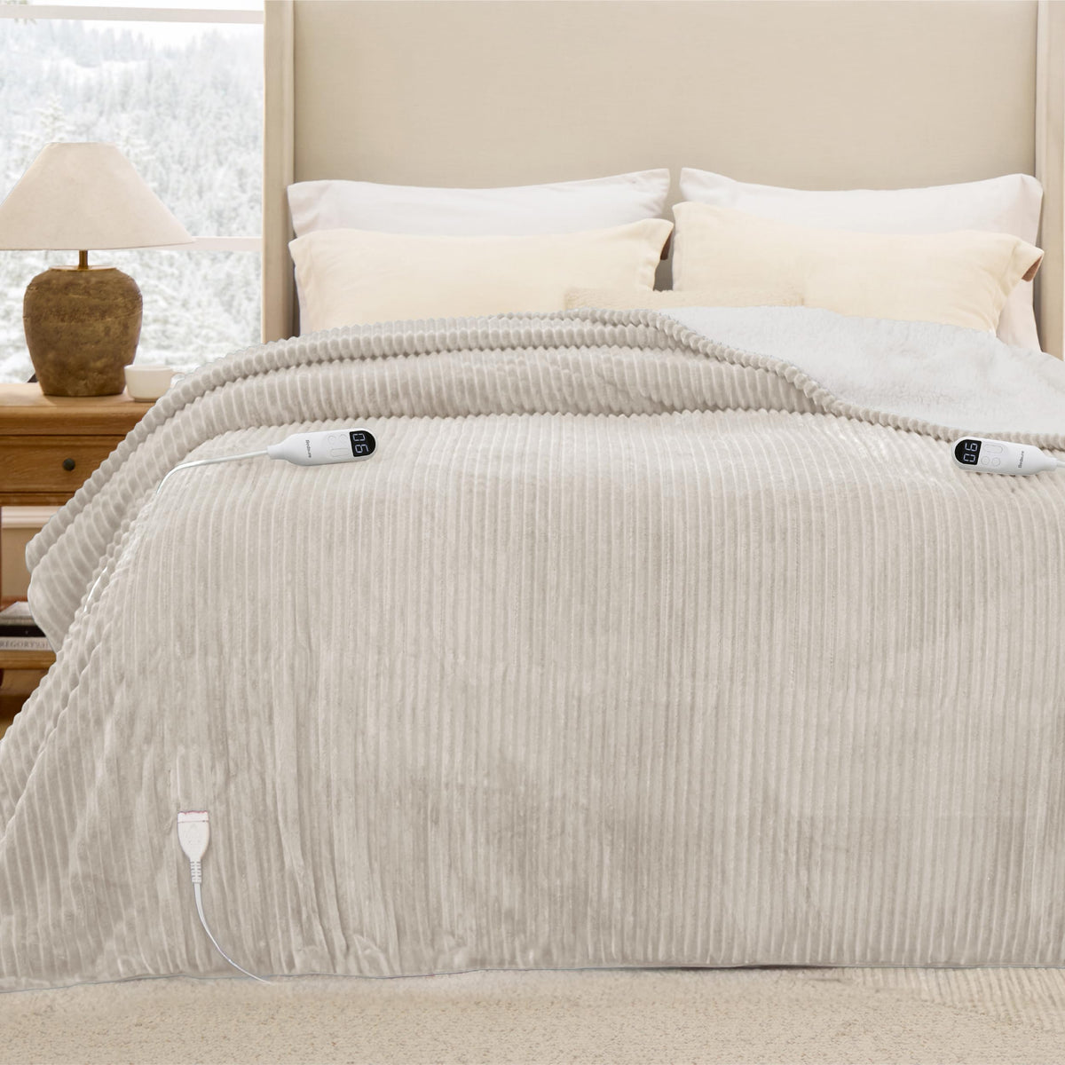 Bedsure Cloud Bubble Grey Heated Blanket Throw, Soft Cozy Electric Blanket