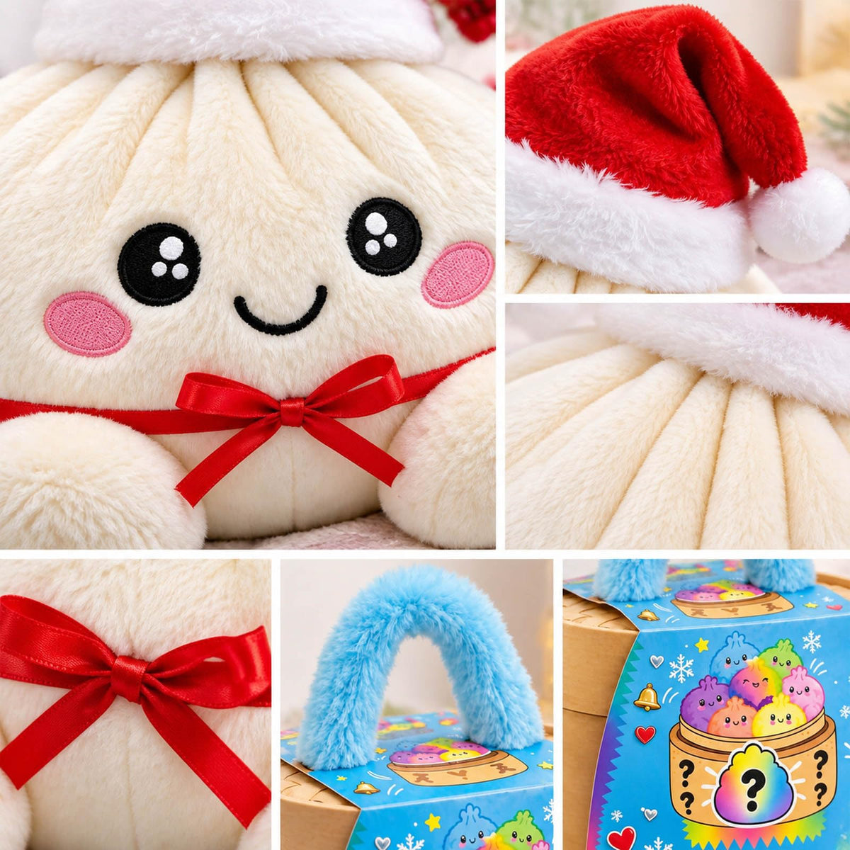 Plush Stuffed Dumpling Squishies, 3.94" Big Rainbow Squishes with Steamer