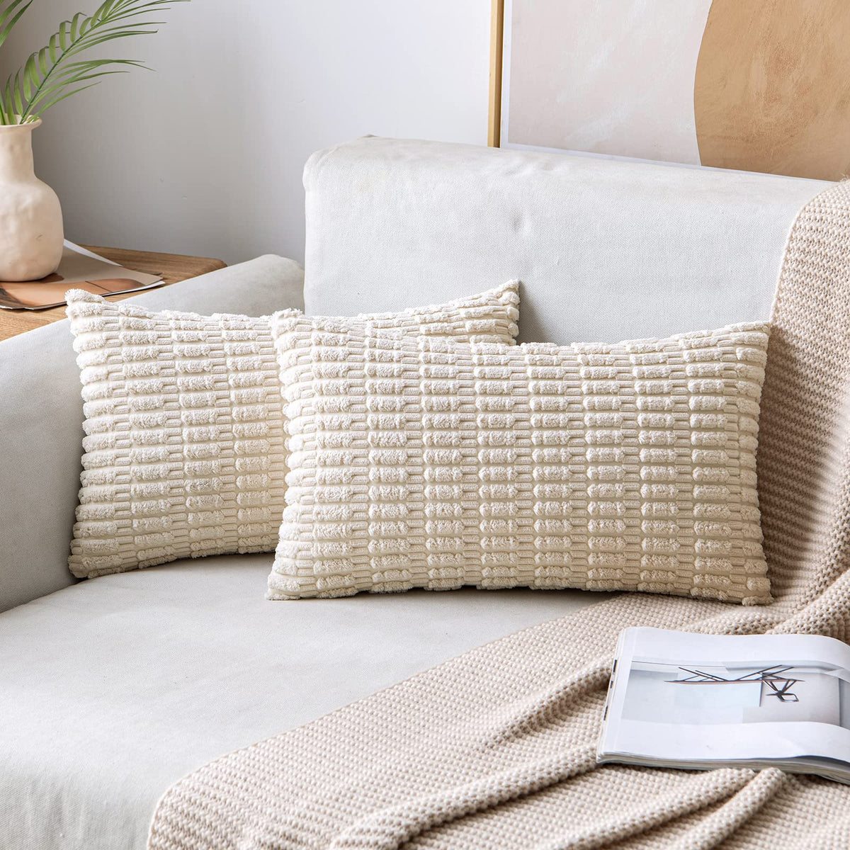 MIULEE Corduroy Decorative Throw Pillow Covers 18x18 Light Brown Pack of 2