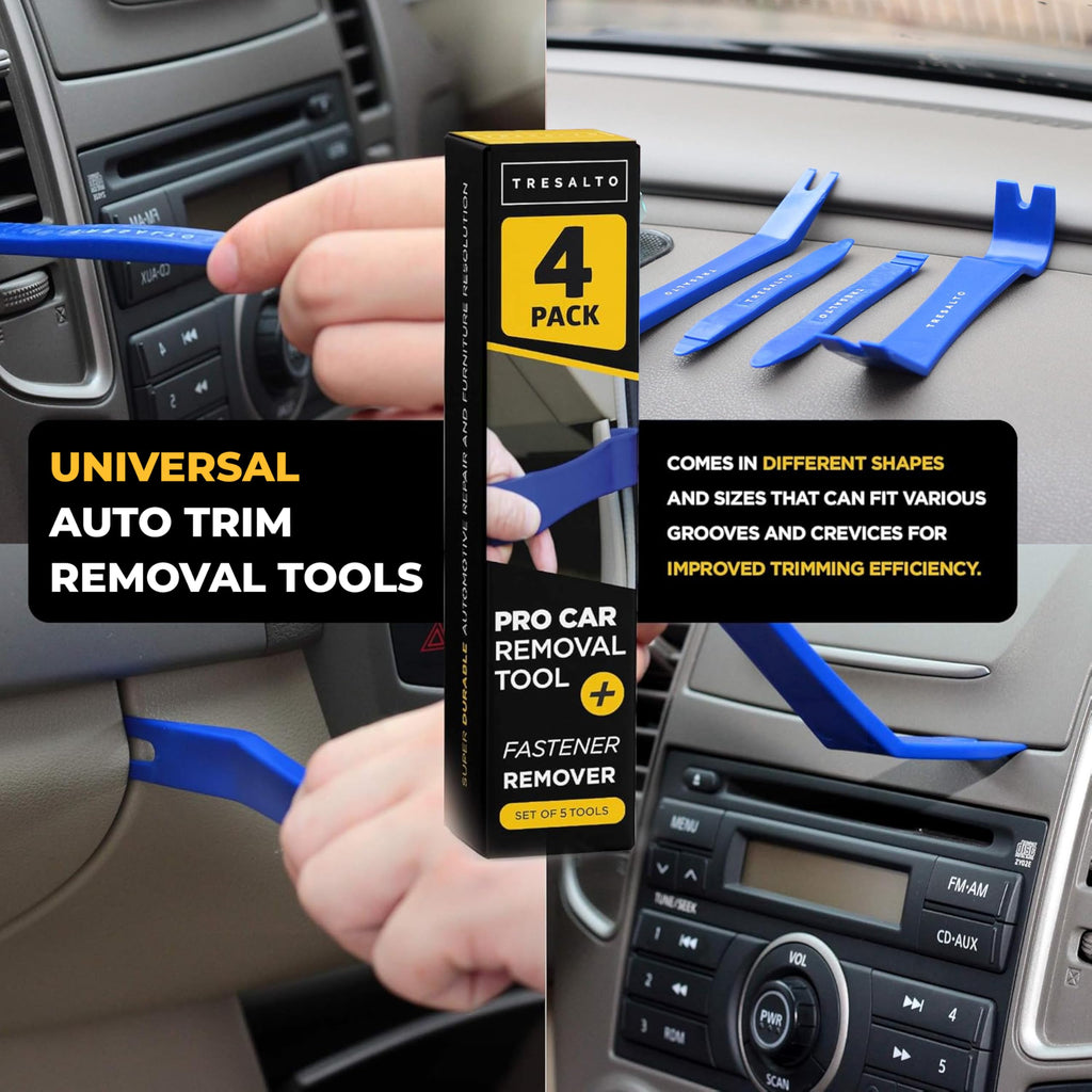 Auto Trim Removal Tool Kit (No Scratch Plastic Pry Kit), 5 Piece Set for Door Panel Removal Tool, Car Clips, Push Rivets, Molding, Dashboards, Interior Trim Tools, Red
