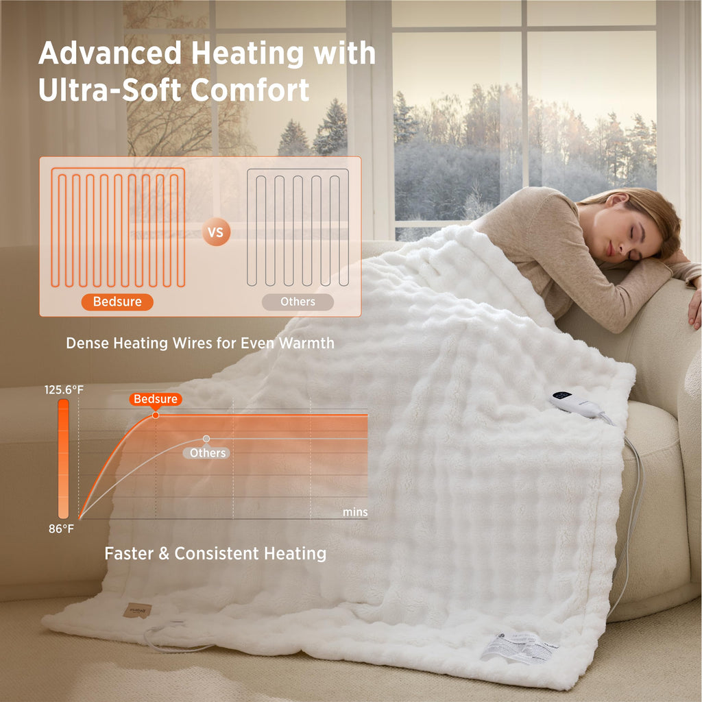 Bedsure Cloud Bubble Grey Heated Blanket Throw, Soft Cozy Electric Blanket