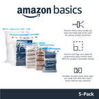 Amazon Basics Vacuum Storage Bags for Clothes, Space Saving Compression Storage Bags with Hand Pump, Heavy Duty, Stackable, Jumbo Size, Clear, 6-Pack