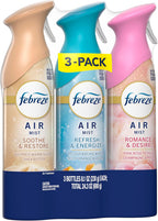 Febreze Air Mist, Air Freshener, Odor Fighting Room Spray, Deodorizer for Home Bathroom Kitchen Office Apartment, Soothe & Restore, Refresh & Energize, Romance & Desire Variety Pack, 8.1oz (Pack of 3)