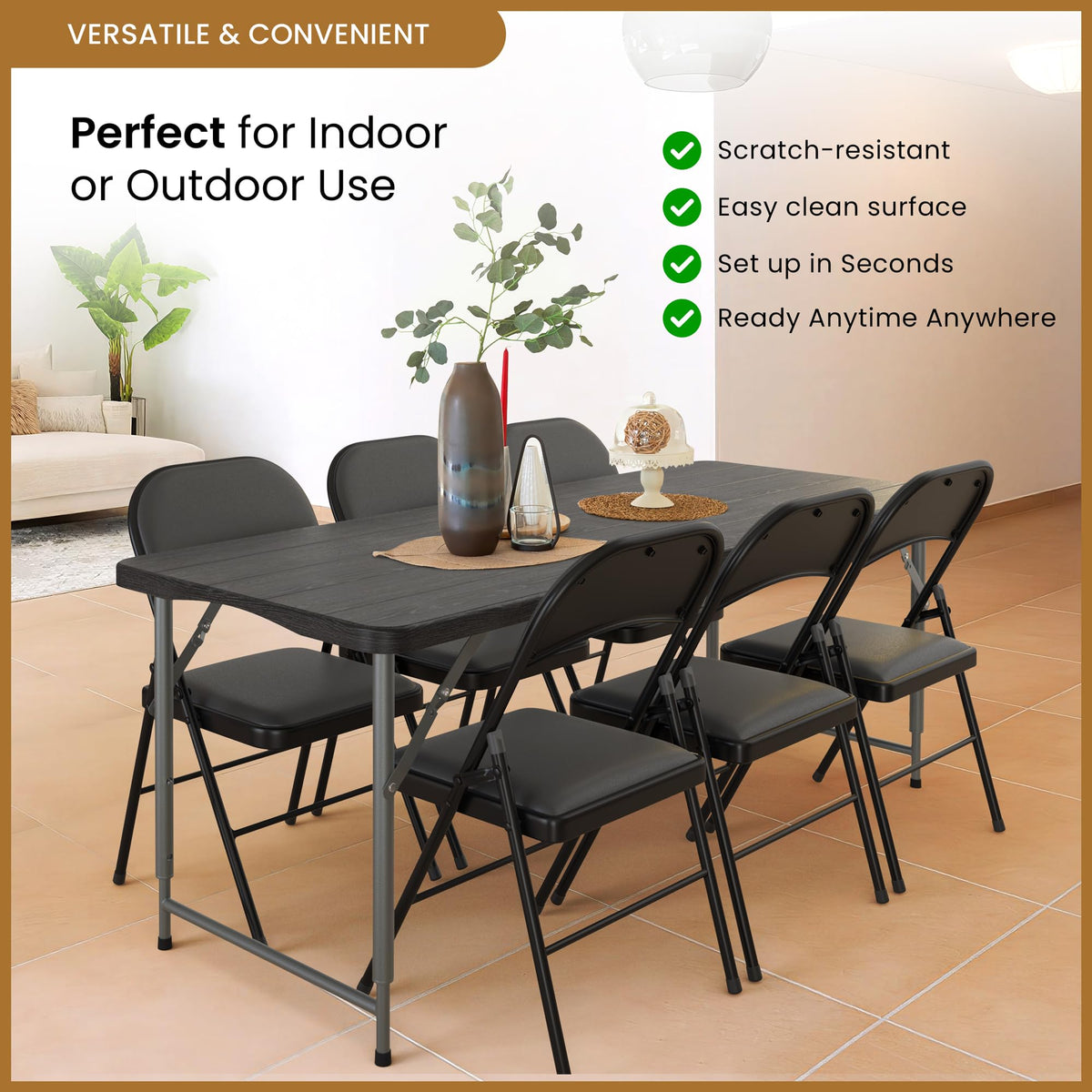 10 PACK of 8 Feet Foldable Table with Built in Handle & Steel Legs | 8 FT Heavy Duty Portable | Perfect for Party, Dining, Wedding, Events, Picnic Indoor, Outdoor, Camping, Temporary - 8 Foot