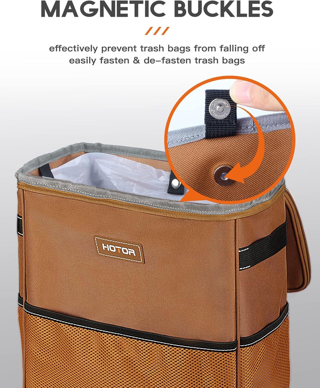 HOTOR Car Trash Can, Leakproof Car Organizer, 2-Gallon, Brown