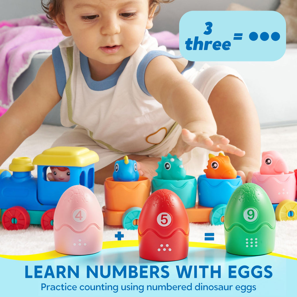 Play-Act Learning Toys for 1 2 3 Years Old, Counting, Matching & Sorting Montessori Learning Farm Train Including 9 Farm Animals, Birthday Gift for Baby Boys Girls