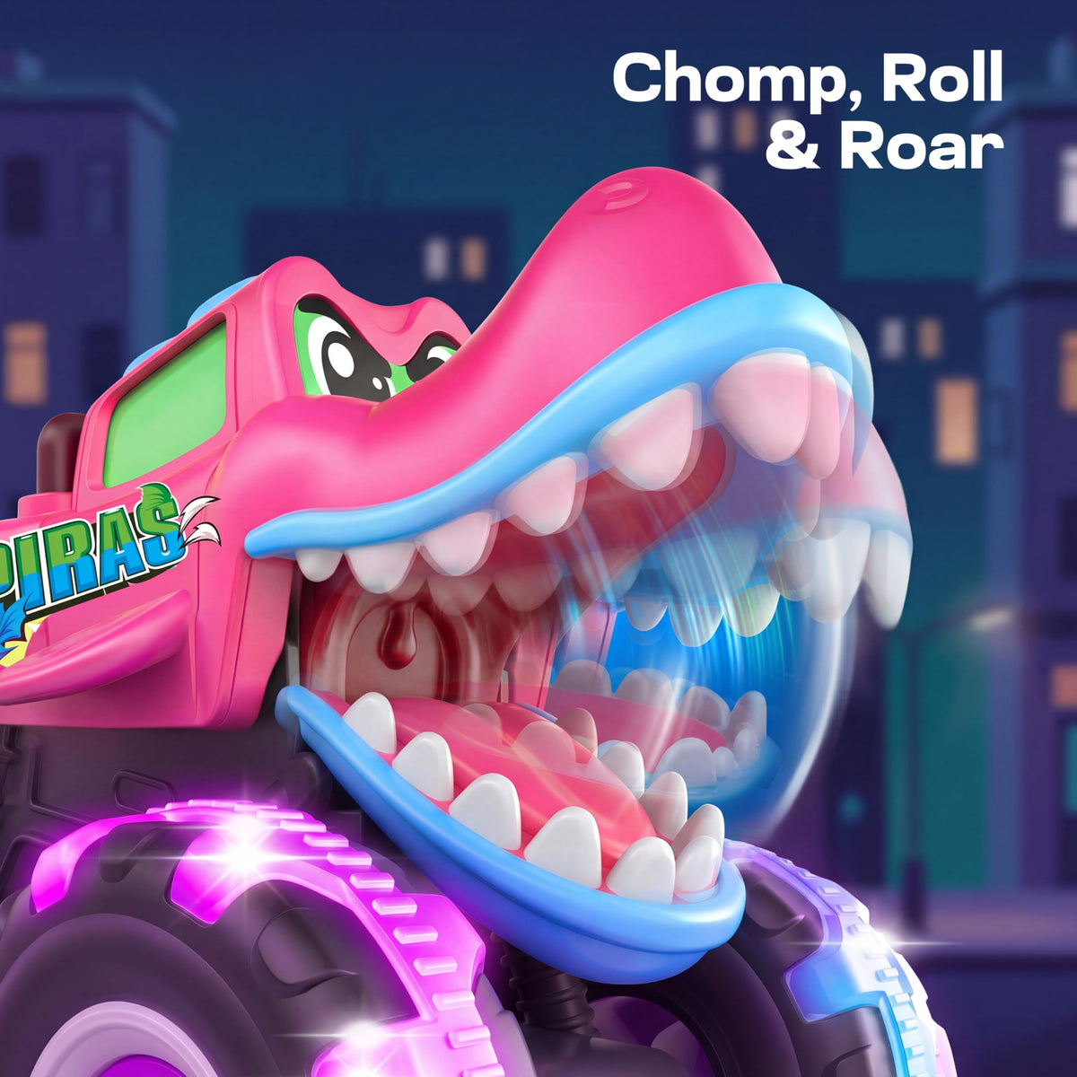 JOYIN 3 Pack Monster Truck Toy, Light Up Cars Press and Go Dinosaur Trucks