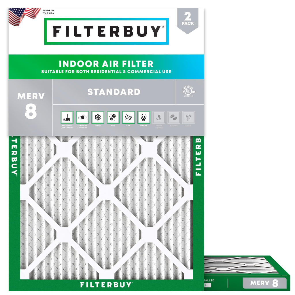 Filterbuy 12x14x1 Air Filter MERV 8 Dust & Allergy Defense (2-Pack)