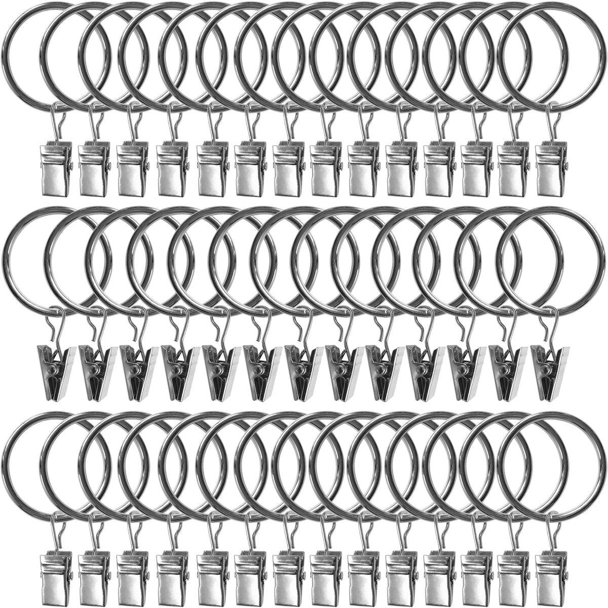 40 Pack Metal Curtain Rings with Clips, 1.5 in ID, Gold