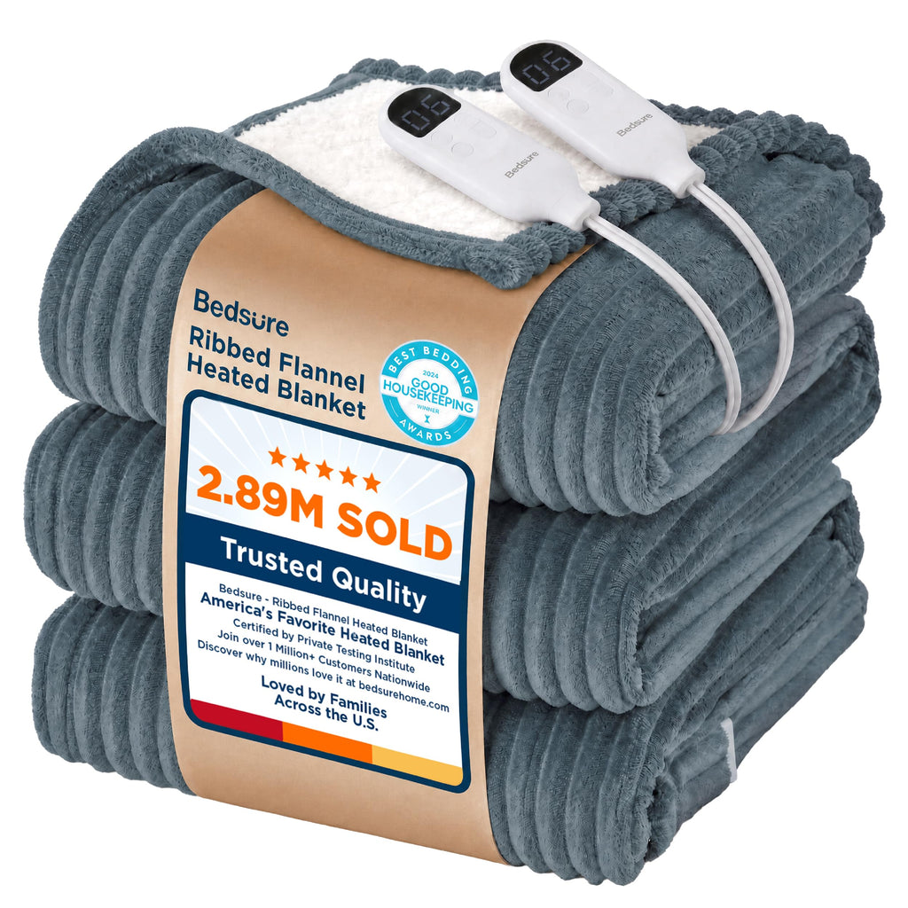 Bedsure Cloud Bubble Grey Heated Blanket Throw, Soft Cozy Electric Blanket