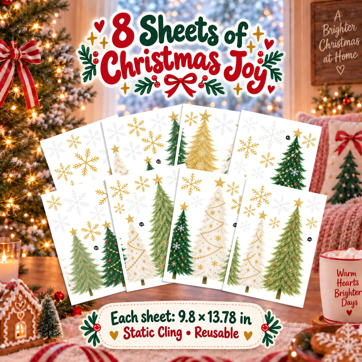 Holiday Window Clings for Home Decorations (Romantic)