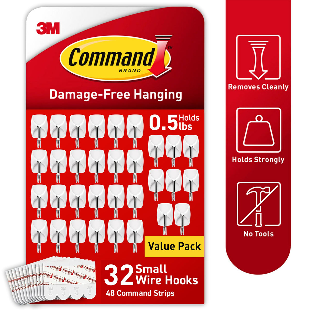 Command Small White Wire Hooks, 16 Hooks, 24 Strips