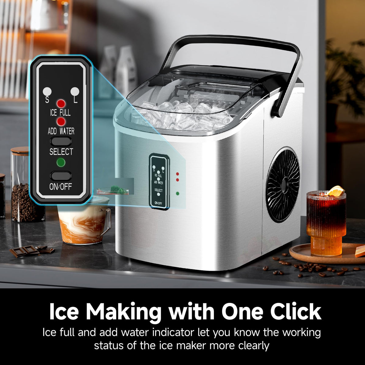 EUHOMY Smart Nugget Ice Maker Countertop, Pebble Ice Maker Machine with APP/Alexa Control, 40lbs/24H, Ready in 7 Mins, Self-Cleaning, Portable Sonic Ice Makers with Hanging Ice Scoop for Home/Office