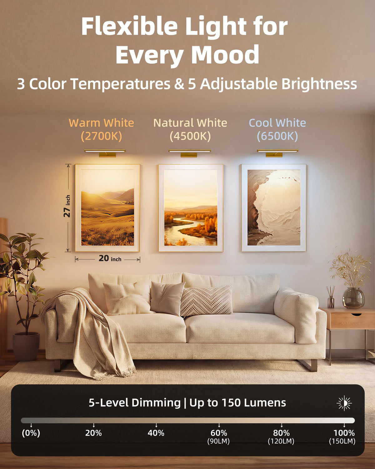 EZVALO Picture Light for Wall, 13'' Rechargeable Magnetic with Remote