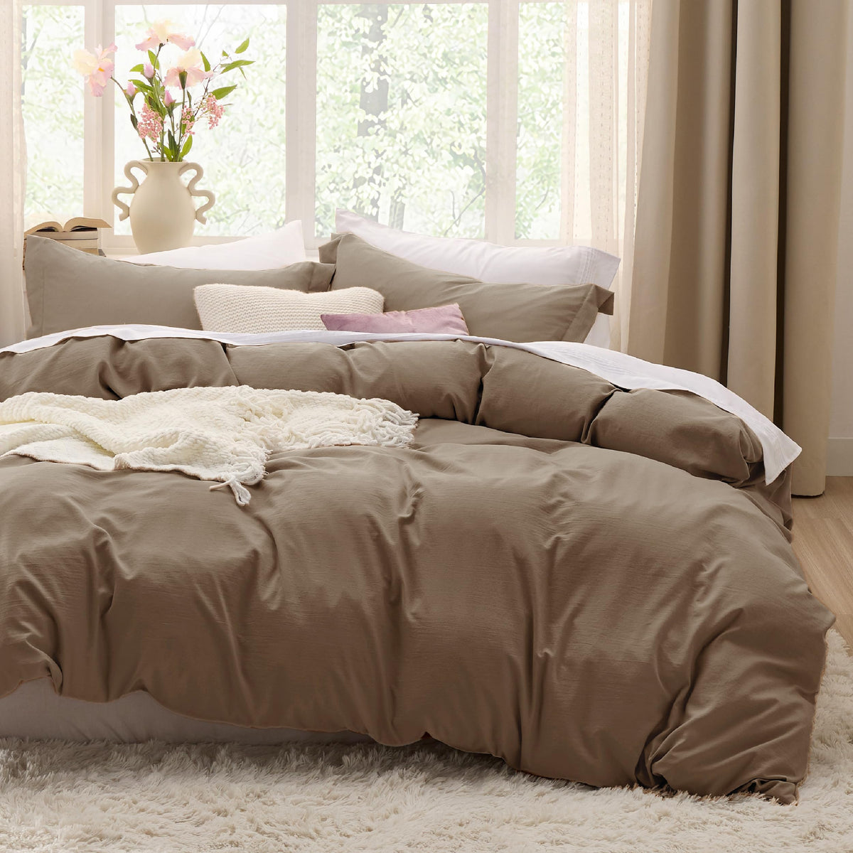 Bedsure Textured Duvet Cover Queen Size - Cotton-Like Polyester Jacquard Duvet Cover Set for All Seasons - 3 Pieces Elevated Textured Dobby Soft Bedding Set, NO Comforter (White, Queen, 90"x 90")