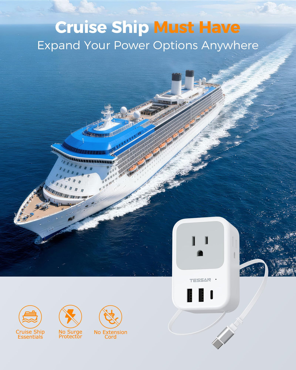 TESSAN European Travel Plug Adapter 2 Pack, Type C Plug