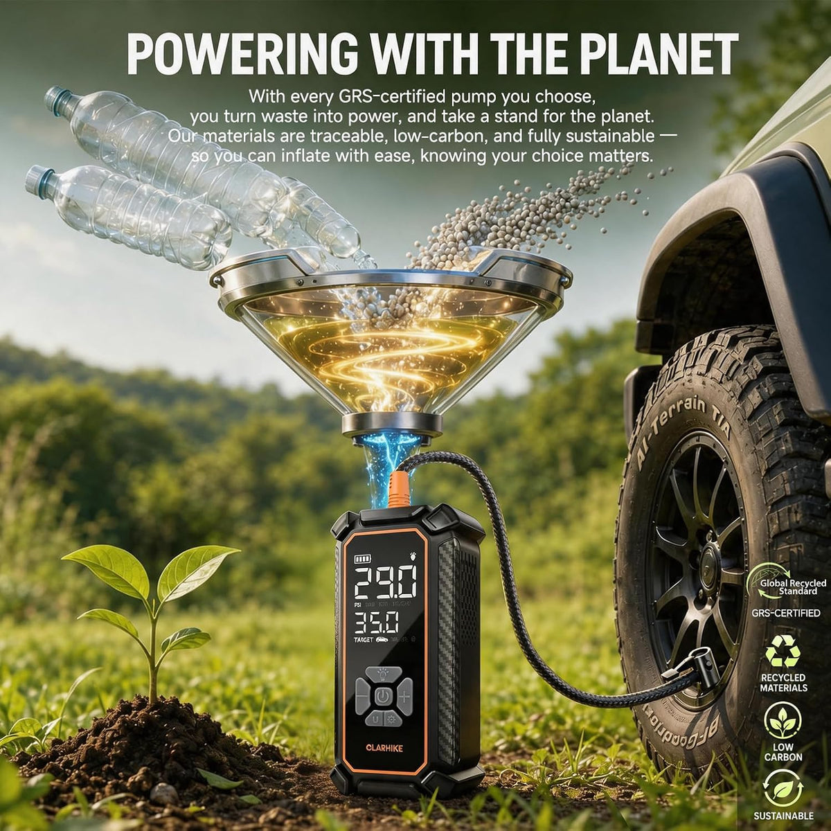 OlarHike Tire Inflator Portable Air Compressor,Dual Power-3*2000mAh &12V DC