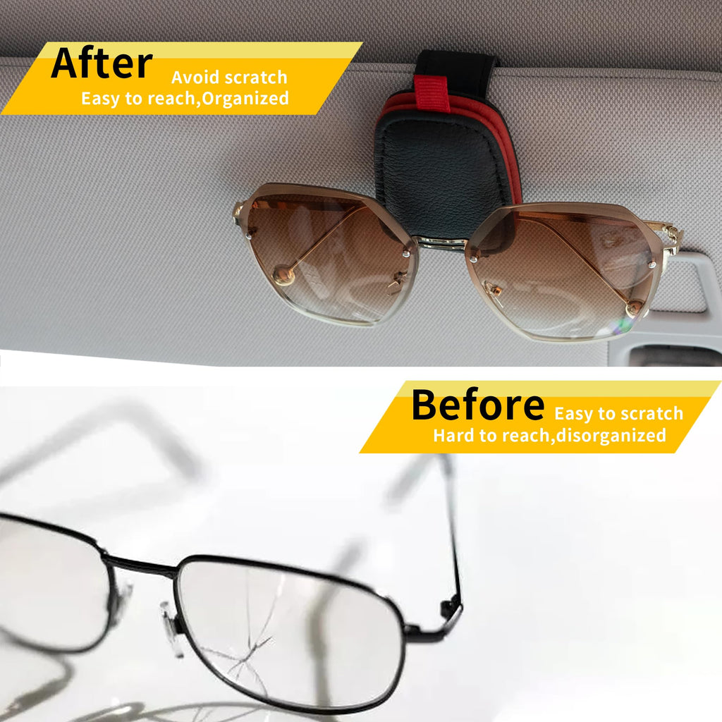 Yuoyar Magnetic Leather Sunglasses Holder for Car, 2 Packs (Silver Grey)