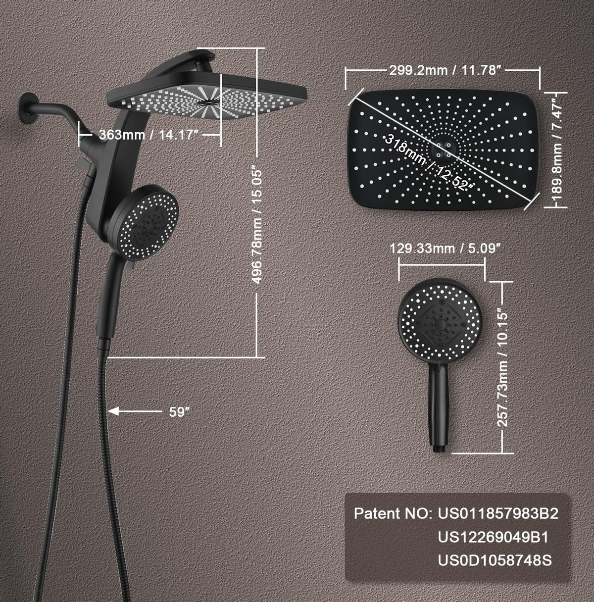Rain Shower Head with Handheld Showerhead, Chrome 1.8GPM 460311
