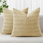 MIULEE Corduroy Decorative Throw Pillow Covers 18x18 Light Brown Pack of 2