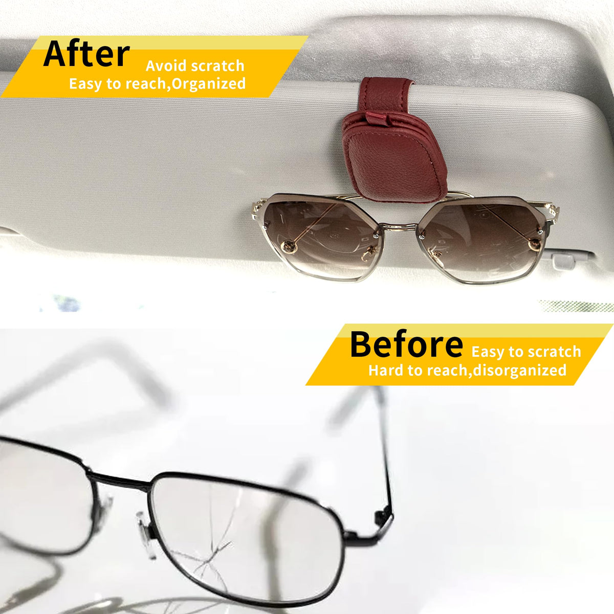 Yuoyar Magnetic Leather Sunglasses Holder for Car, 2 Packs (Silver Grey)