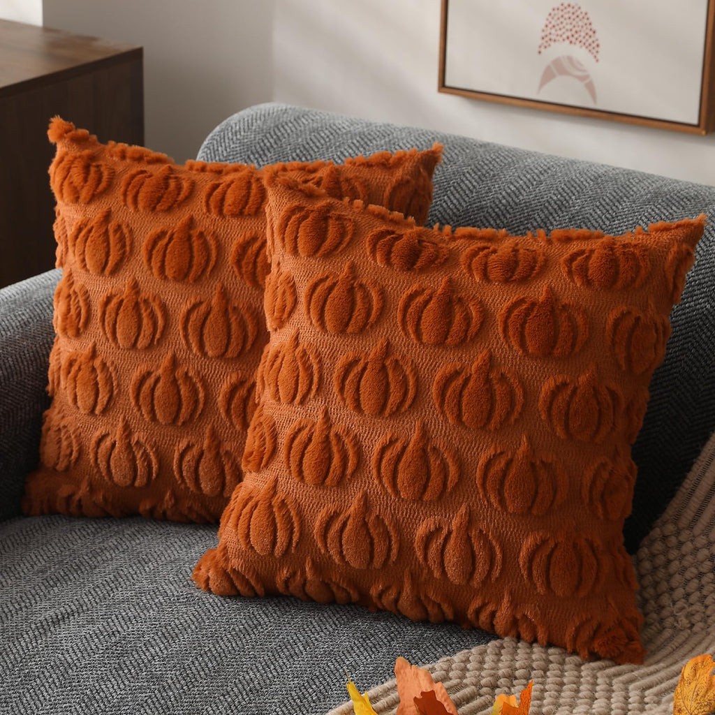 DFXSZ Fall Pillow Covers 18x18 2Pcs Beige Brown Pumpkin Fall Decorations