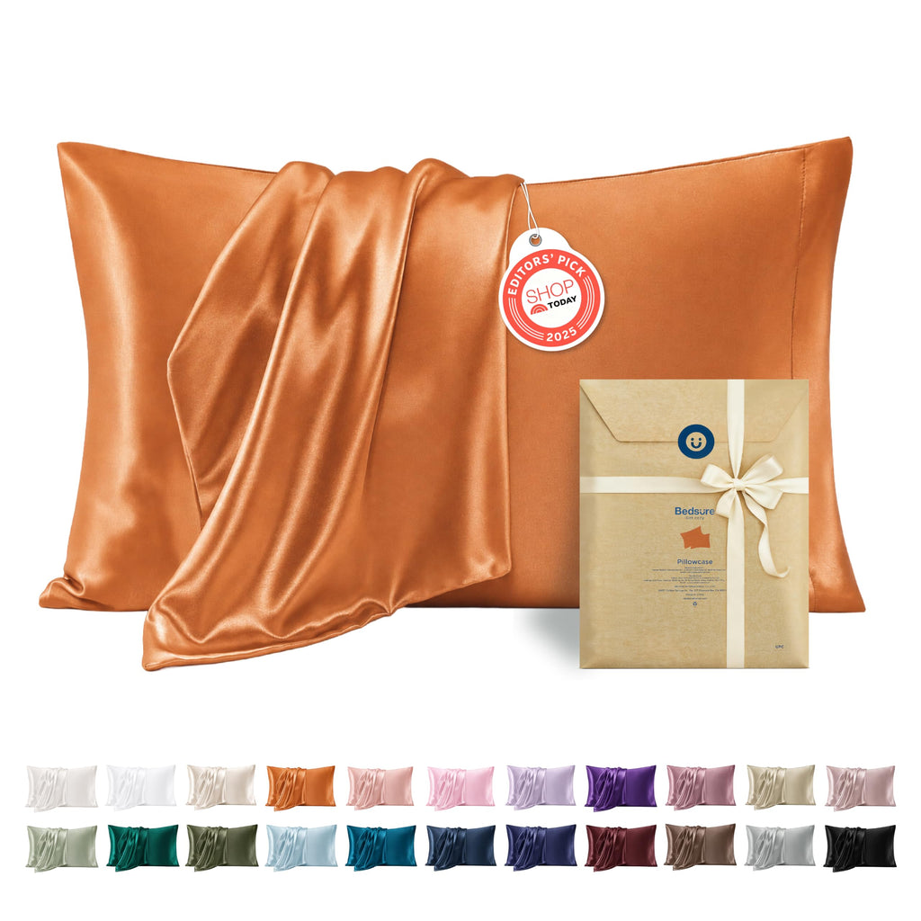 Bedsure Satin Pillowcase Standard Set of 2, Similar to Silk Pillowcase Grey