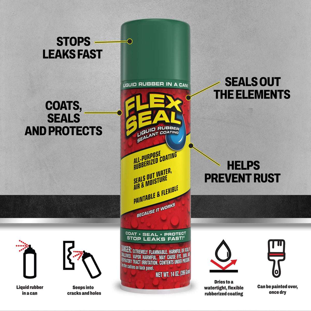 Flex Seal Spray Rubber Sealant Coating, Waterproof, Clear, 17 oz, 2-Pack