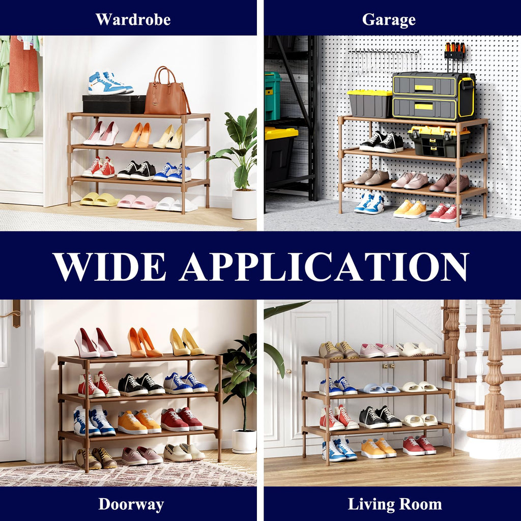 Kitsure Shoe Rack - Non-Woven Shoe Rack Shelf, Shoe Organizer for Closet, Entryway, Garage & Corridor, Stackable Shoe Shelves, 27.5" Wide - 2 Tier, Black