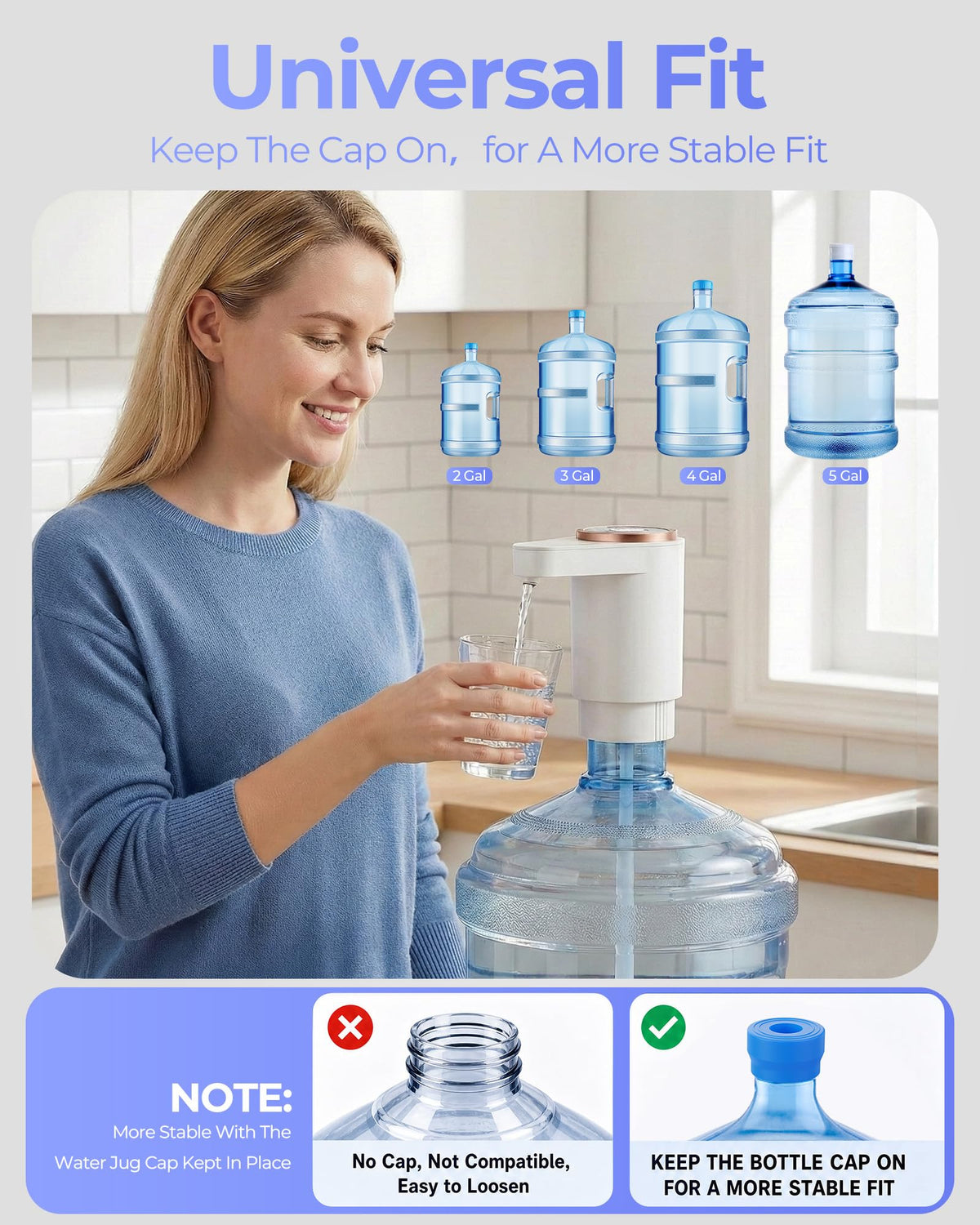 Water Jug Pump for 5 Gallon Bottle – Portable Electric USB-C Charging Dispenser, Dual Powerful Motors, Fast Flow, Fits 2-5 Gallon Jugs – Ideal for Home, Office, Camping, RV, Black