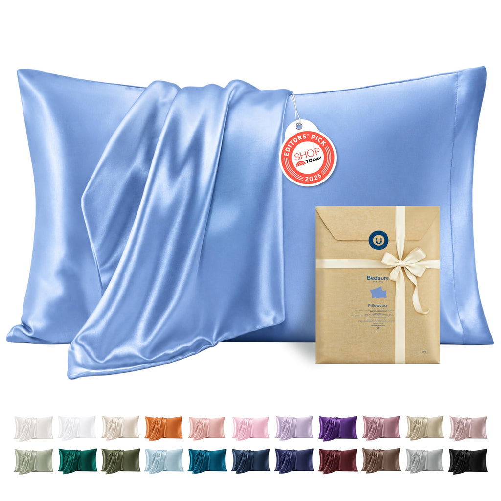 Bedsure Satin Pillowcase Standard Set of 2, Similar to Silk Pillowcase Grey