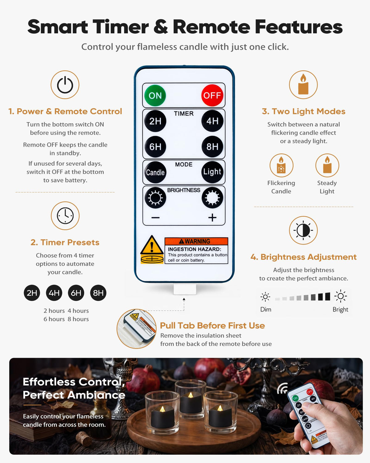 Homemory 12-Pack Remote Flameless LED Battery Tea Light Candles, 400+Hrs