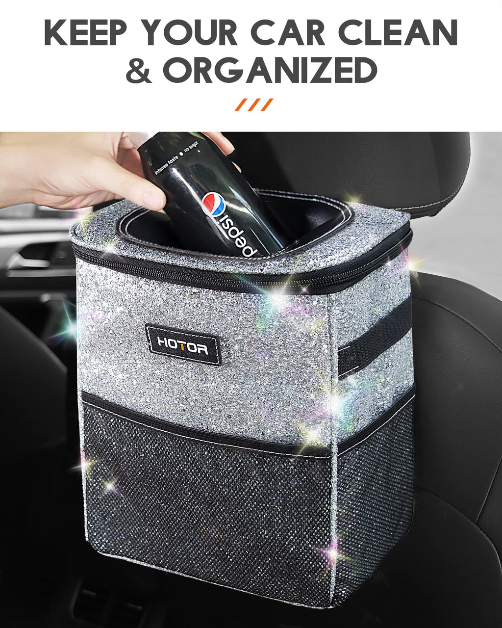 HOTOR Car Trash Can, Leakproof Car Organizer, 2-Gallon, Brown