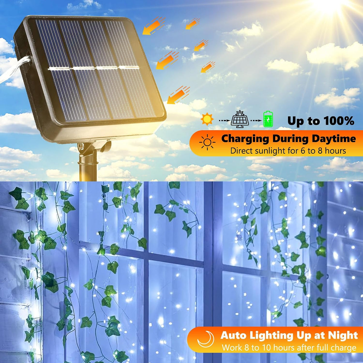 Joomer Solar Fairy Lights, 2-Pack Total 80FT 240LED String Lights, White