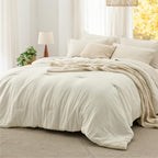 Bedsure King Comforter Set Prewashed Soft Bedding Set 3Pcs Beige 104"x90"
