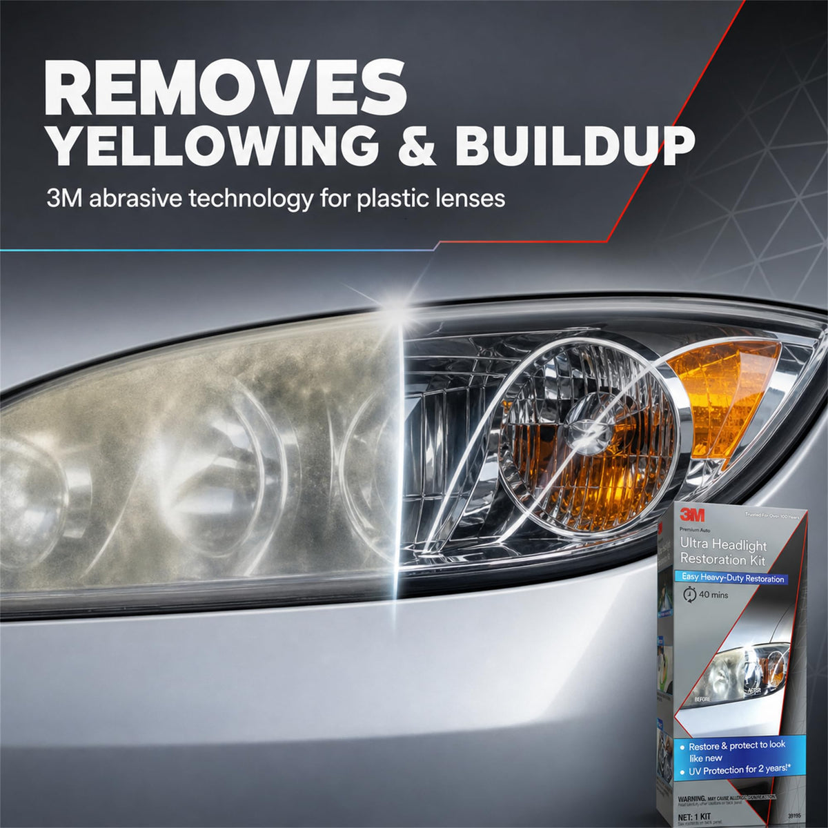 3M Ultra Headlight Restoration Kit, Contains Masking Tape, Light Sanding Discs, Wax Protectant and More, Use on Plastic Lenses Headlights, Taillights and More, Easy Heavy-Duty Restoration (39195)