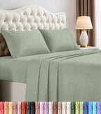 Queen Sheet Set, 4 Pieces 16" Deep Pocket Hotel Luxury Sheets, Heather Sage