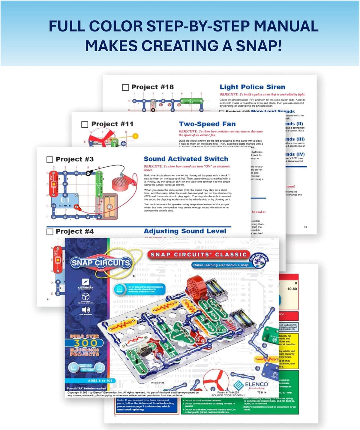 SNAP CIRCUITS Classic SC-300 STEM Electronics Kit, 300+ Projects, Ages 8+
